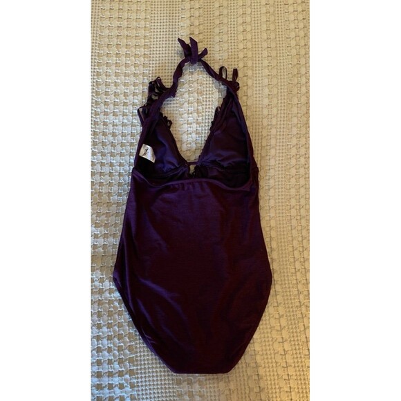 Mossimo Women's Swimsuit Fringe Neckline Halter Size Large One Piece Purple - Picture 4 of 8